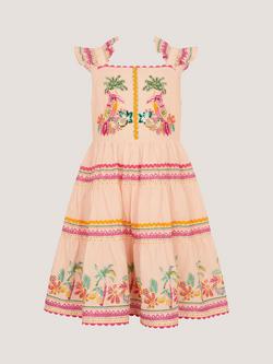 Monsoon Kids' Tina Frill Strap Sequin Toucan Dress, Pink/Multi - view 2, Pink/Multi