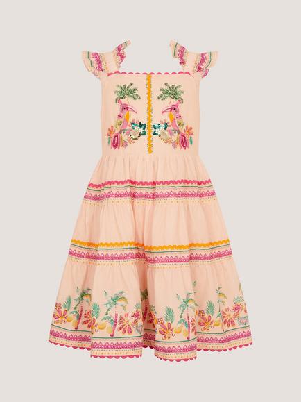 Monsoon Kids' Tina Frill Strap Sequin Toucan Dress, Pink/Multi - view 2, Pink/Multi