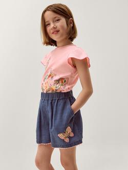 Monsoon Kids' Butterfly Embroidered Shorts containing TENCEL™ Lyocell, Blue, Blue