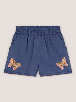 Monsoon Kids' Butterfly Embroidered Shorts containing TENCEL™ Lyocell, Blue - view 2, Blue