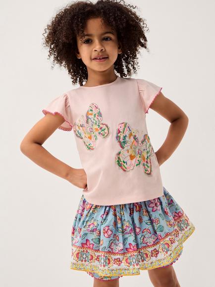 Monsoon Kids' Adara Floral Broderie Skort, Blue, Blue