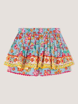 Monsoon Kids' Adara Floral Broderie Skort, Blue - view 2, Blue