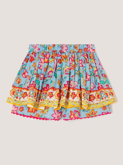 Monsoon Kids' Adara Floral Broderie Skort, Blue - view 2, Blue