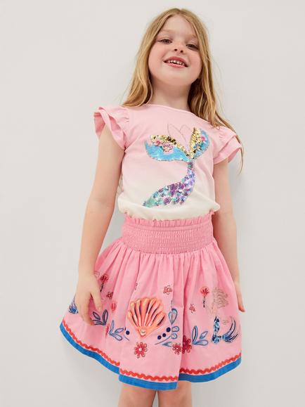 Monsoon Kids' Smocked Sequin Mermaid Skirt, Pink, Pink