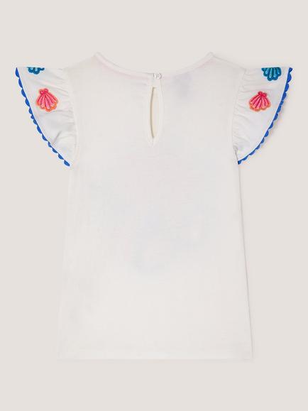 Monsoon Kids' Short Sleeve Embellished Mermaid T-Shirt, Ivory - view 2, Ivory