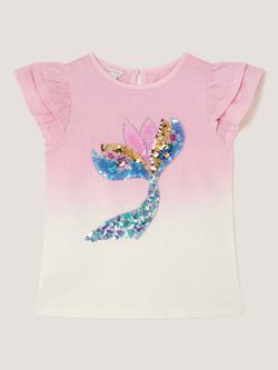 Monsoon Kids' Short Sleeve Sequin Mermaid Ombre T-Shirt, Pink, Pink