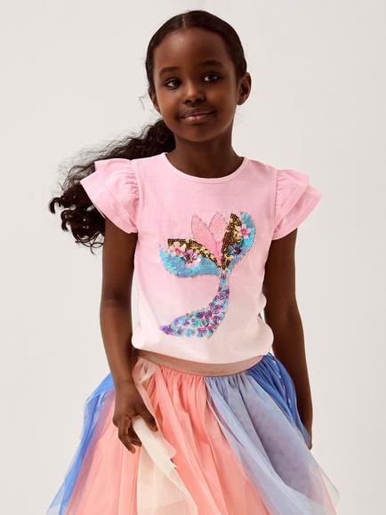 Monsoon Kids' Short Sleeve Sequin Mermaid Ombre T-Shirt, Pink, Pink