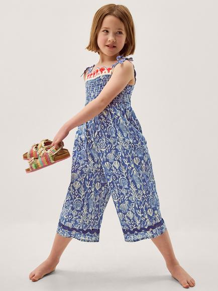 Monsoon Kids' Mermaid and Shell Print Jumpsuit, Blue, Blue