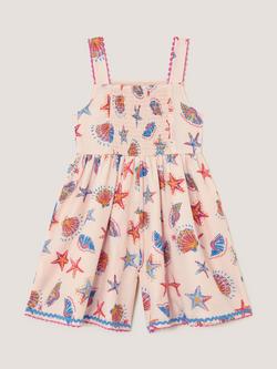 Monsoon Kids' Sleeveless Embroidered Shell Playsuit, Orange - view 2, Orange