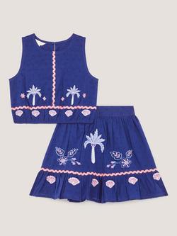 Monsoon Kids' Cotton Coastal Top and Skirt Set, Blue, Blue