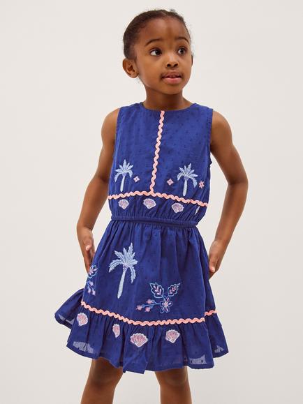Monsoon Kids' Cotton Coastal Top and Skirt Set, Blue, Blue