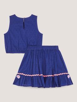 Monsoon Kids' Cotton Coastal Top and Skirt Set, Blue - view 2, Blue