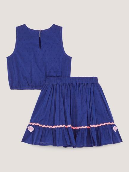 Monsoon Kids' Cotton Coastal Top and Skirt Set, Blue - view 2, Blue