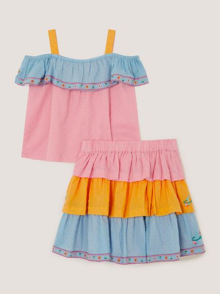 Monsoon Kids' Floral Top and Skirt Set, Multi - view 2, Multi