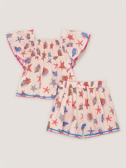 Monsoon Kids' Shell Print Top and Short Set, Ivory - view 2, Ivory