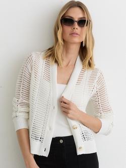 Reiss Star Open Stitch Cardigan, Ivory, Ivory