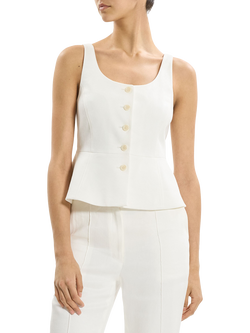 Theory Peplum Linen Blend Vest, White - view 2, White