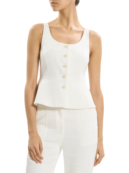 Theory Peplum Linen Blend Vest, White - view 2, White