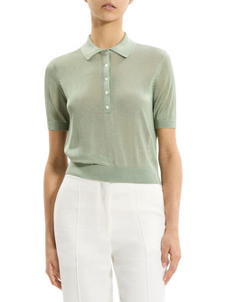 Theory Short Sleeve Sheer Polo Shirt, Light Green - view 2, Light Green