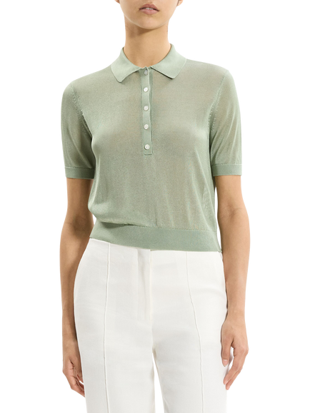 Theory Short Sleeve Sheer Polo Shirt, Light Green - view 2, Light Green