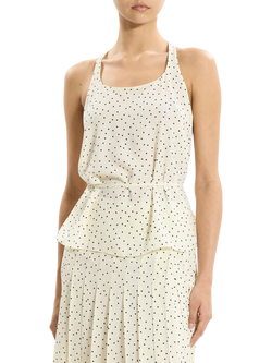 Theory Sleeveless Tie Waist Polka Dot Top, Cream/Black, Cream/Black
