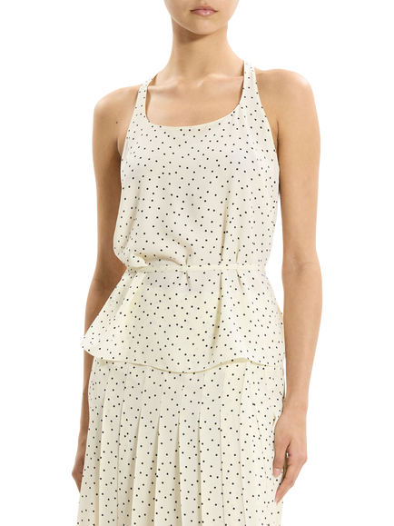 Theory Sleeveless Tie Waist Polka Dot Top, Cream/Black, Cream/Black