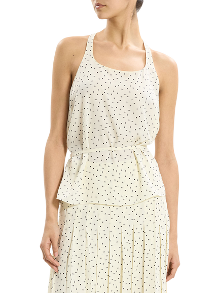 Theory Sleeveless Tie Waist Polka Dot Top, Cream/Black - view 2, Cream/Black