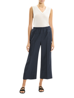 Theory Wide Crop City Trousers, Navy, Navy