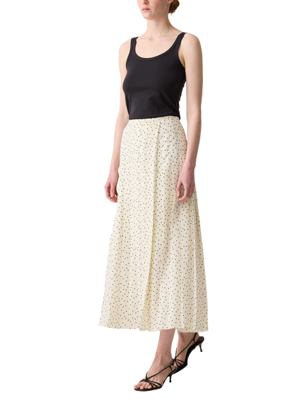 Theory Polka Dot Wrap Midi Skirt, Cream/Black - view 2, Cream/Black