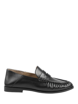 Jones Bootmaker Petunia Leather Flared Heel Penny Loafers, Black, Black