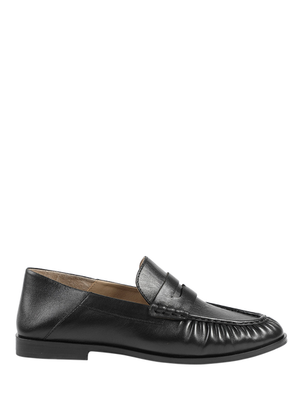 Jones Bootmaker Petunia Leather Flared Heel Penny Loafers, Black, Black