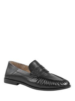 Jones Bootmaker Petunia Leather Flared Heel Penny Loafers, Black - view 2, Black