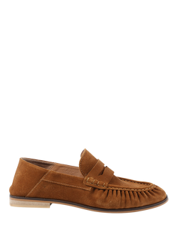 Jones Bootmaker Petunia Suede Flared Heel Penny Loafers, Cognac, Cognac