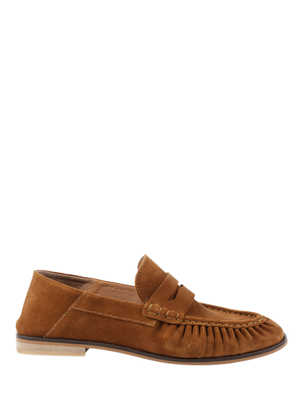 Jones Bootmaker Petunia Suede Flared Heel Penny Loafers, Cognac, Cognac