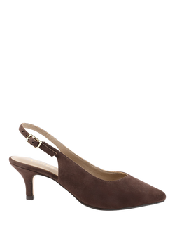 Jones Bootmaker Zaria Suede Kitten Heel Slingback Court Shoes, Brown, Brown