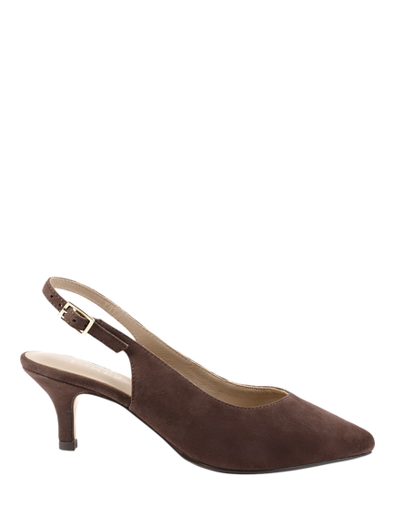 Jones Bootmaker Zaria Suede Kitten Heel Slingback Court Shoes, Brown, Brown