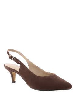 Jones Bootmaker Zaria Suede Kitten Heel Slingback Court Shoes, Brown - view 2, Brown