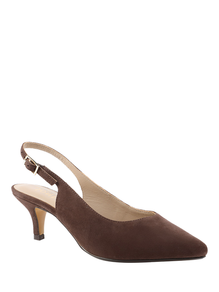 Jones Bootmaker Zaria Suede Kitten Heel Slingback Court Shoes, Brown - view 2, Brown