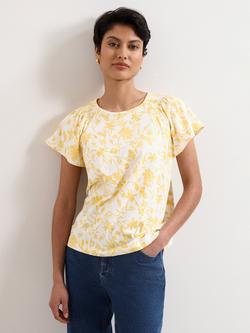 Phase Eight Adeline Floral Cotton Blend Short Sleeve Top, Yellow, Yellow