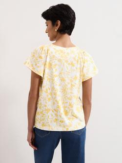 Phase Eight Adeline Floral Cotton Blend Short Sleeve Top, Yellow - view 2, Yellow