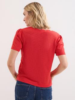 Phase Eight Freya Floral Broderie Cotton T-Shirt, Red - view 2, Red