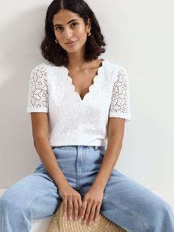 Phase Eight Freya Floral Broderie Cotton T-Shirt, Red, White