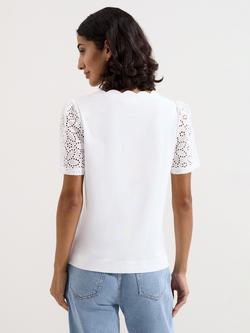 Phase Eight Freya Floral Broderie Cotton T-Shirt, Red - view 2, White