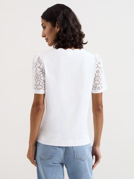Phase Eight Freya Floral Broderie Cotton T-Shirt, Red - view 2, White