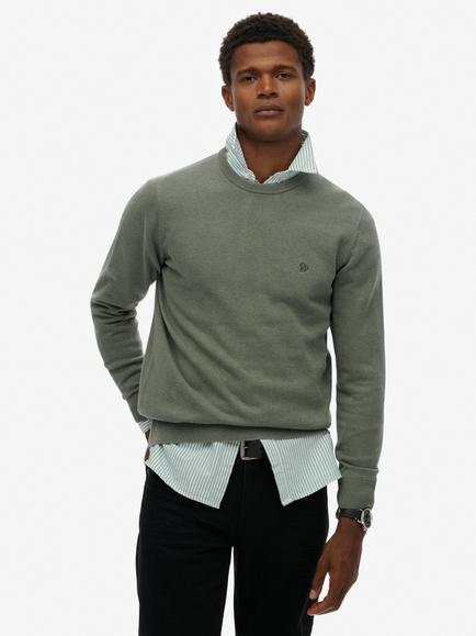Superdry Essentials Cotton Knit Jumper, Lily Pad Green Marl
