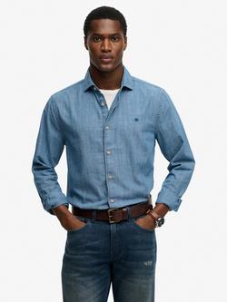 Superdry Cotton Regular Fit Chambray Shirt, Washed Indigo, Washed Indigo