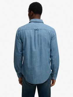 Superdry Cotton Regular Fit Chambray Shirt, Washed Indigo - view 2, Washed Indigo