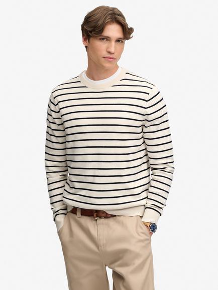 Superdry Merchant Store Berton Stripe Jumper, Cream/Black