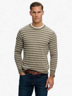 Superdry Merchant Store Berton Stripe Jumper, Olive/White