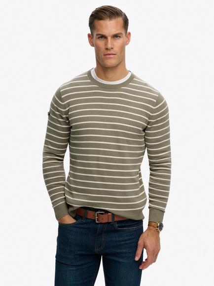 Superdry Merchant Store Berton Stripe Jumper, Olive/White